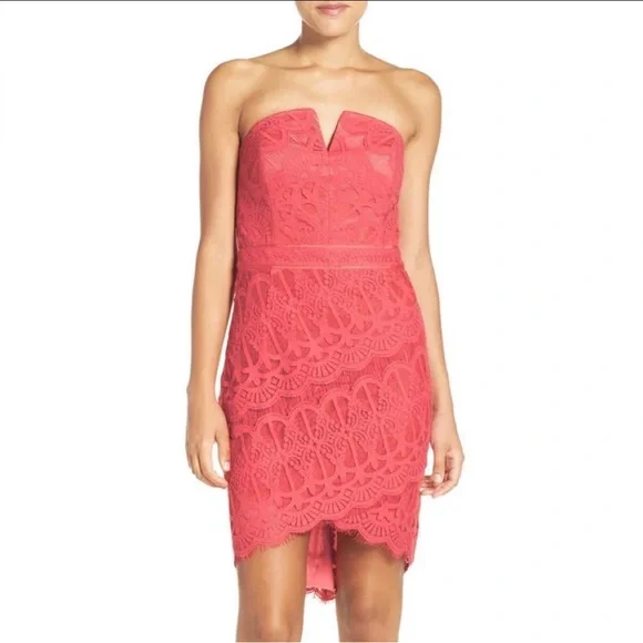 v cut lace dress Deep V-Neck Red Prom Party GownsFloral Lace Appliques Split Front Party Dress